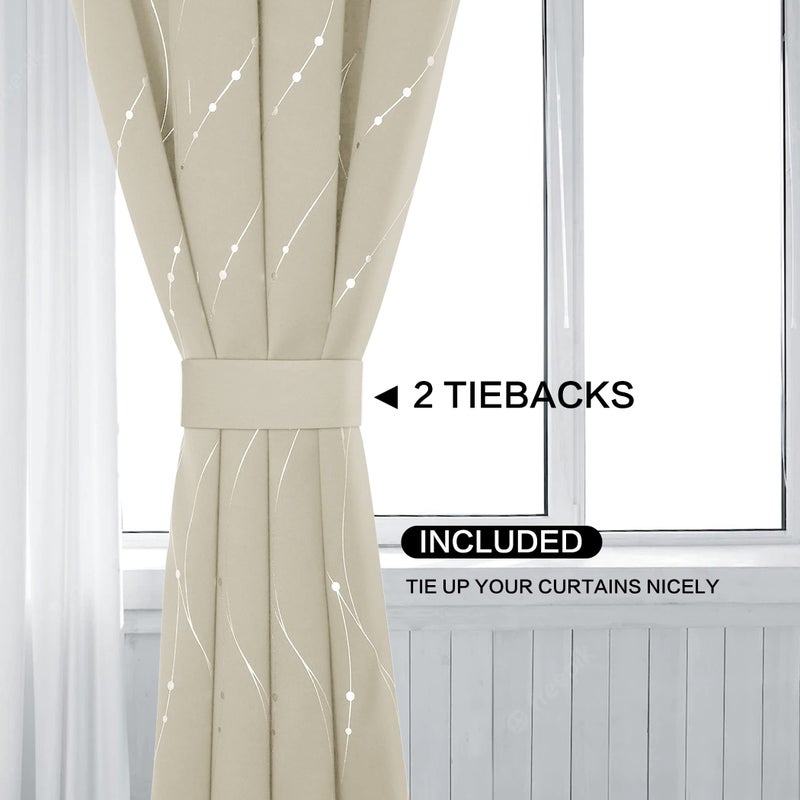 BUHUA Beige Blackout Curtain Panels, 84 Inches Long, Set of 2 - Thermal Insulated Curtains, Light Blocking Curtains with Floral Pattern (52 x 84 Inch Length, Beige, 2 Panels) - Image 4